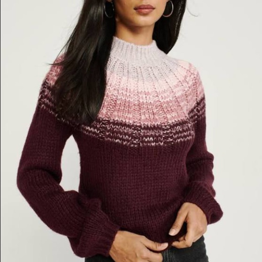 NWT A&F Burgundy Knit Mock neck Sweater Sz L